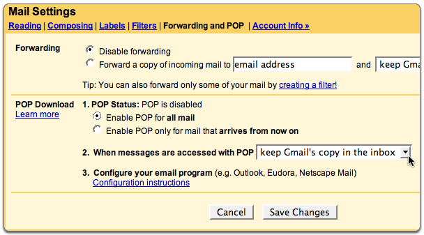  Mail Setting中的POP设置 