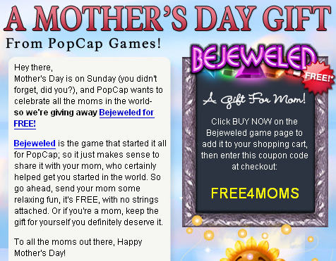 PopCap Bejewled 免费送妈妈